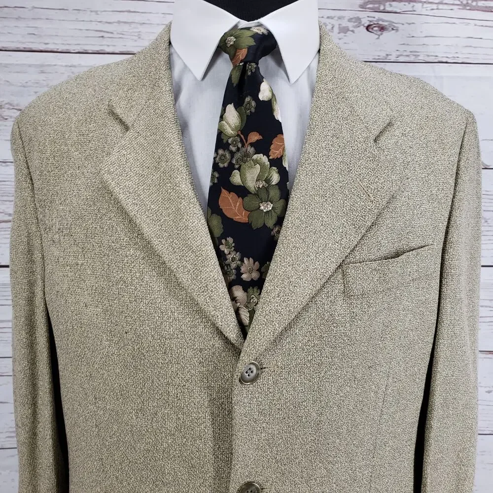 Franco Tassi Men's Beige Silk Wool Weave 3 Buttons Sports Coat Size 40R